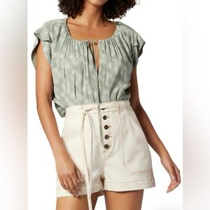 Joie NWT Sz S “Gwyneth” Top in Iceberg Green and Porcelain